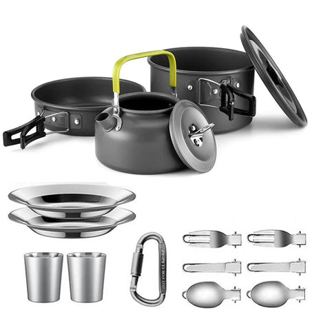 LISM Camping Cookware Set for 2-3 People - Lightweight Aluminium Cooking Pots and Teapot F