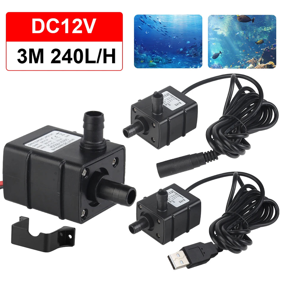 Pompa de apă submersibilă mini fără perii 5V USB, 120L/H pentru iaz și acvariu