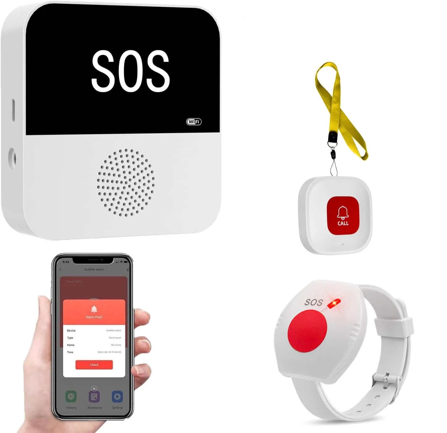 E - WiFi SOS Pager For Elderly Home Emergency Alert System Host And SOS watch