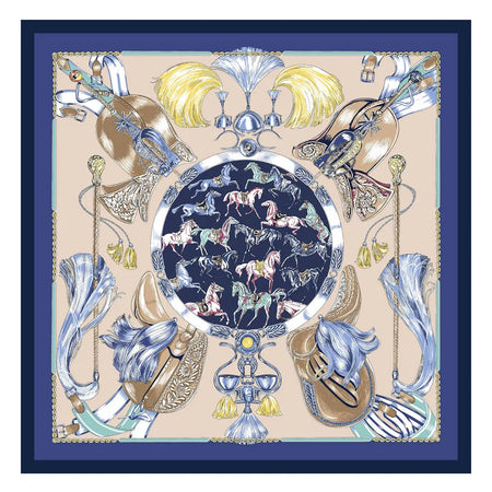 POBING Twill Silk Square Scarf &ndash; Captivating Giraffe Print 8-Navy