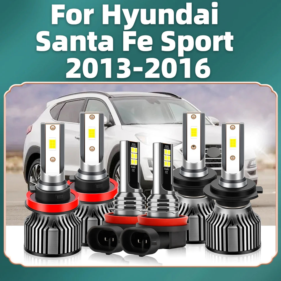Светодиодные лампы для фар Hyundai Santa Fe Sport 2013-2016 6000K, дальний и ближний свет, 120W, 20000LM