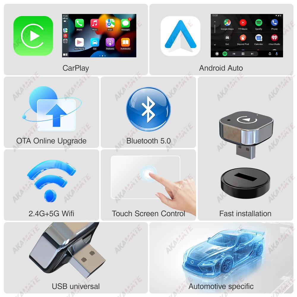 2in1 Wireless CarPlay Adapter - Wireless Android Auto