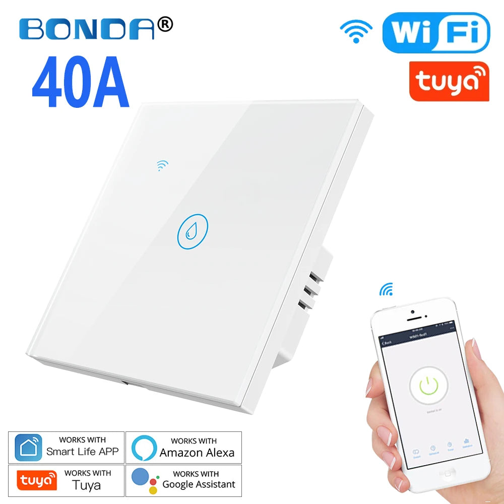 Smart Water Heater Switch with Voice Control and Touch Panel 703EU-WHITE-40A