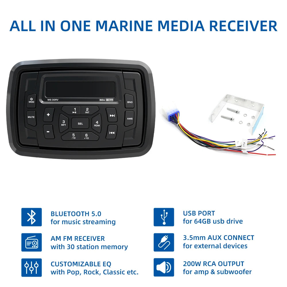 AKAMATE Marine Stereo Boat Radio - Waterproof Bluetooth black