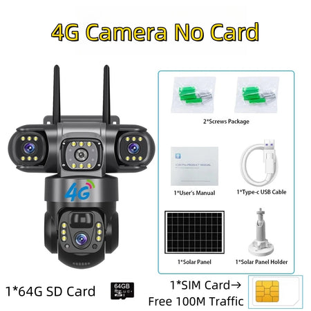 Solar 4G Camera with Sim Card 4G Cam 64G Card