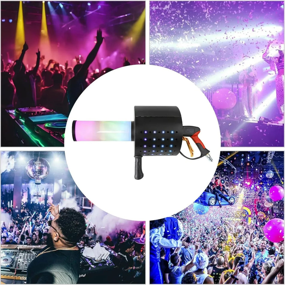 Lansator de confetti cu suflantă electrică CO2, mașină cu jet LED pentru cluburi de noapte, DJ, cluburi, petreceri live, concerte și spectacole pe scenă