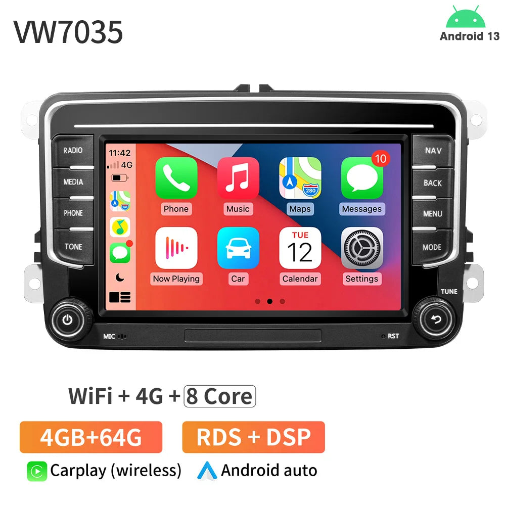 7Inch Car Radio CarPlay Android Auto &ndash; 4Core 4+64GB VW7035
