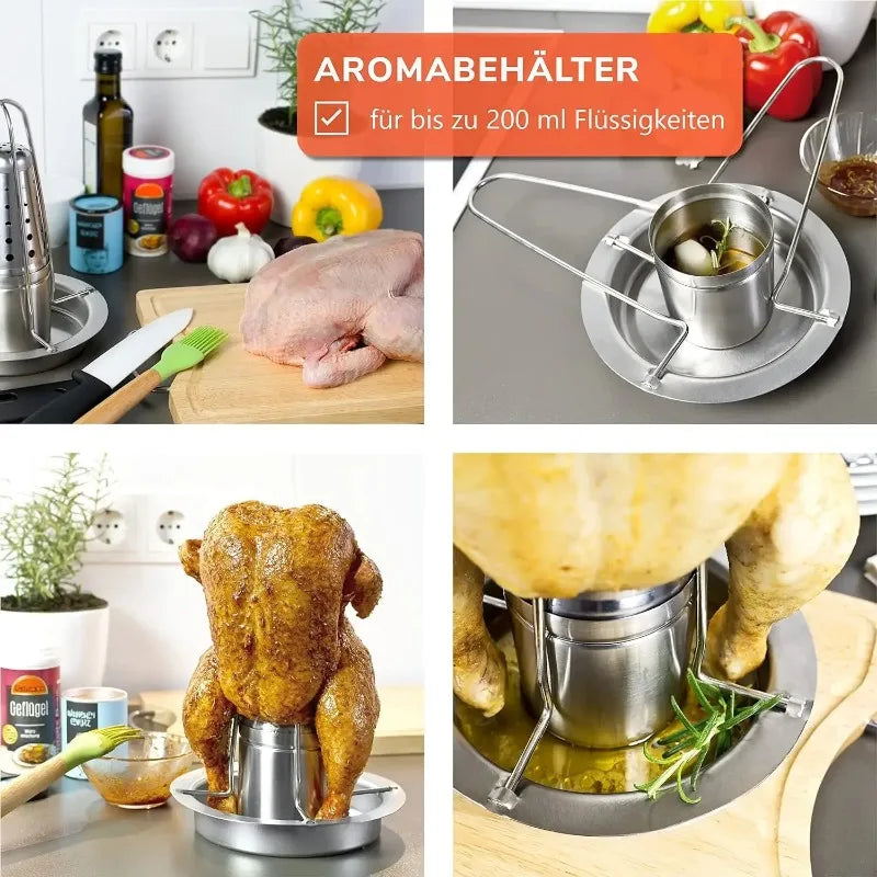 Stainless Steel Vertical Chicken Roaster with Drip Pan