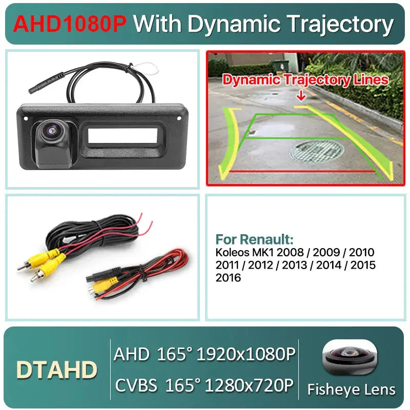 AHD 1080P Dynamic Trajectory Reverse Line Car Rear View Trunk Handle Camera For Renault Koleos Clio 2010-2015 monitor by InterCyprus Trading Ltd