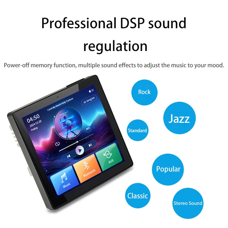4 Inch Touch Screen In-Wall Bluetooth Power Amplifier with Ceiling Speakers
