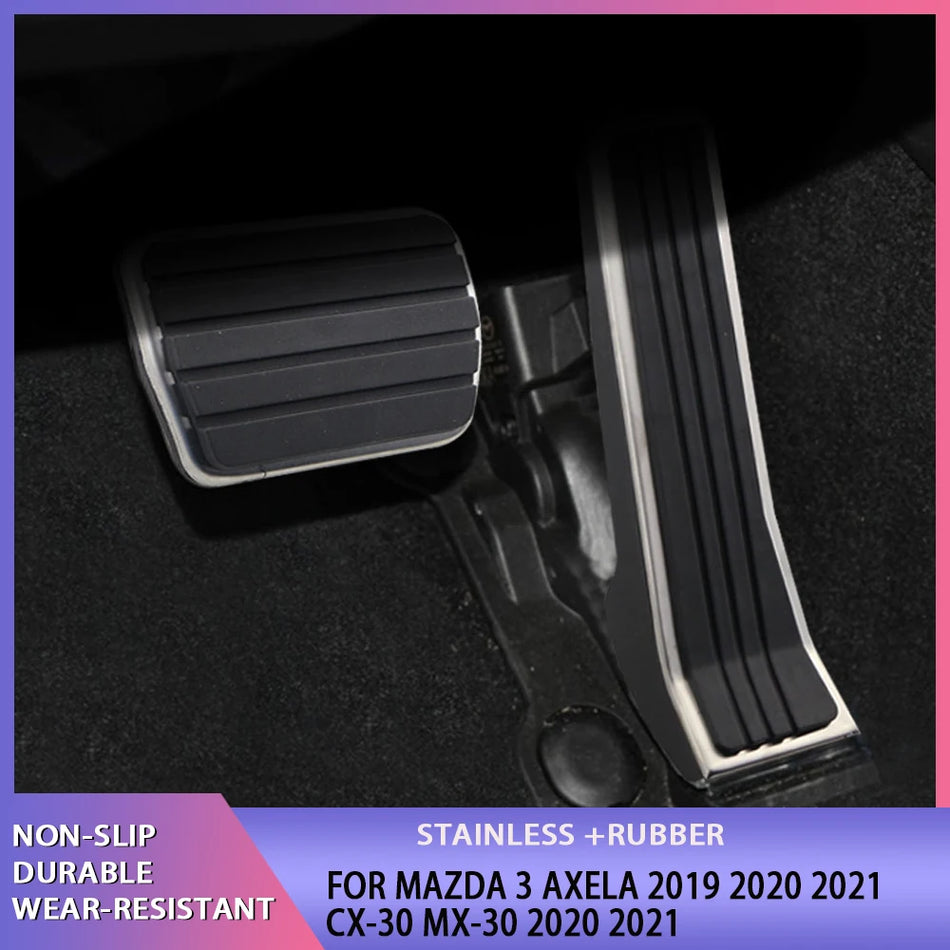 Pedal Cover Set for Mazda 3 Axela, Stainless Steel with Rubber Insert, Gas Brake Clutch