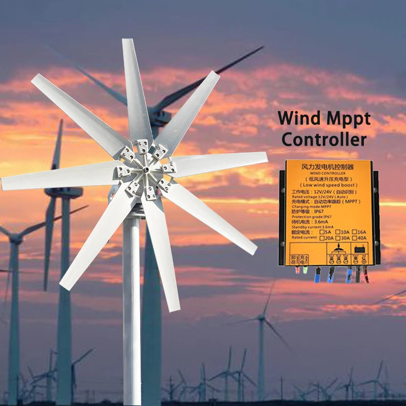 Generatore Eolico Orizzontale 12V 24V 48V 10 Pale MPPT