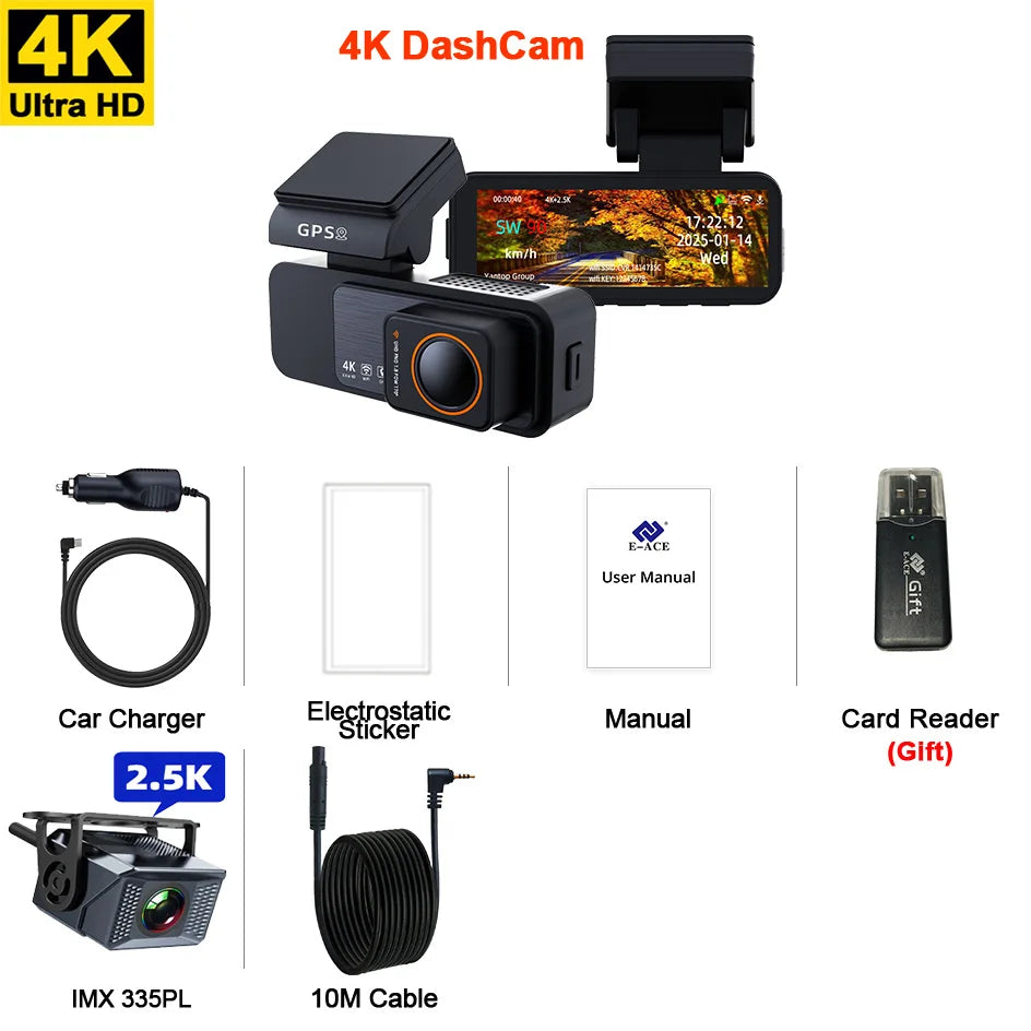 ACCEO Dash Cam 4K UHD - Dual Lens Night Vision GPS B60P-10M RC / 128G