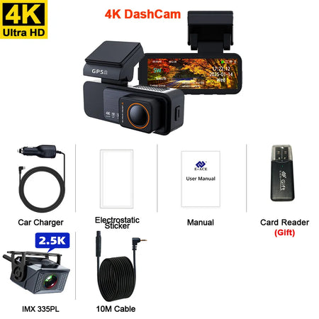 ACCEO Dash Cam 4K UHD - Dual Lens Night Vision GPS B60P-10M RC / 128G