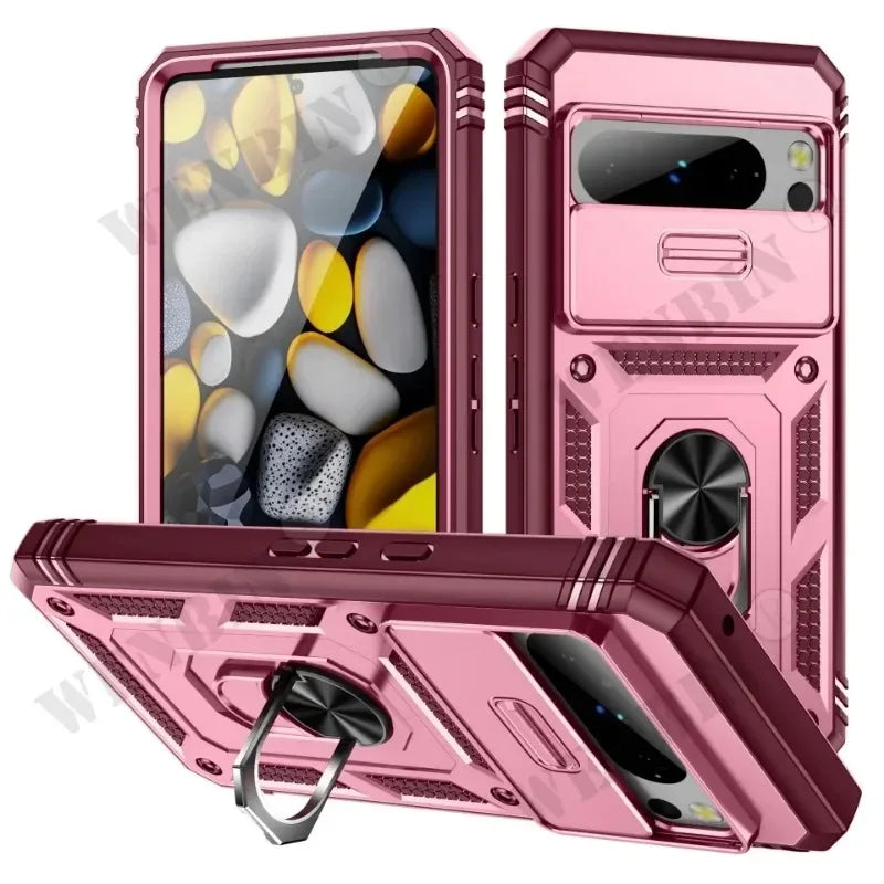 Heavy Duty Armor Case with 360 Degree Rotating Kickstand for Google Pixel 9A, 9, 8, 7 Pro, 8A, 7A, 6A - Shockproof Protective Cover Pink / Google Pixel 6
