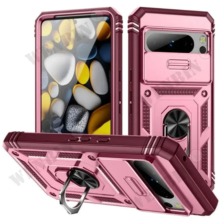 Heavy Duty Armor Case with 360 Degree Rotating Kickstand for Google Pixel 9A, 9, 8, 7 Pro, 8A, 7A, 6A - Shockproof Protective Cover Pink / Google Pixel 6