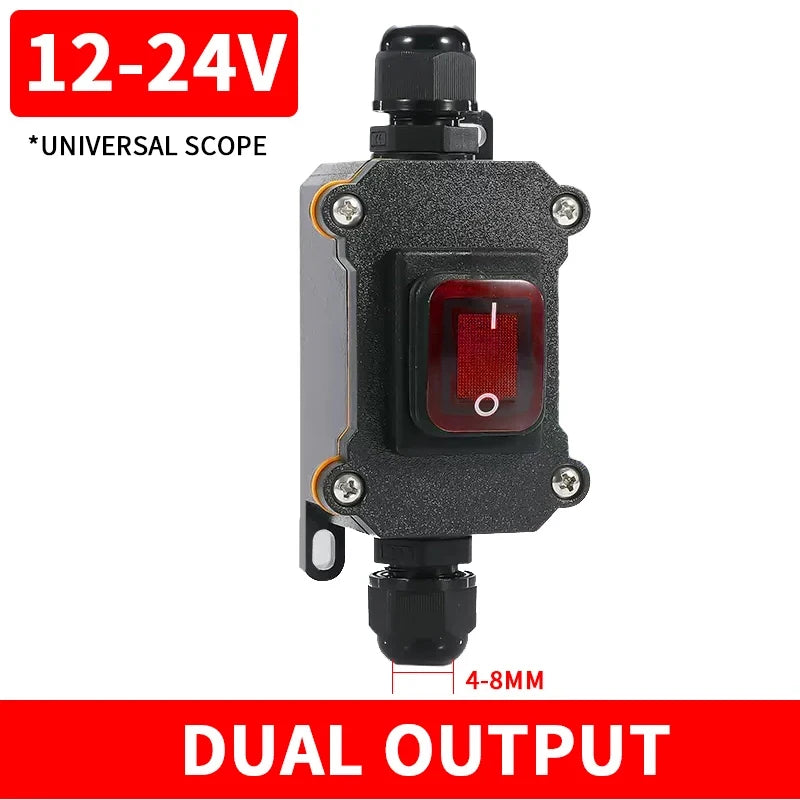 IP65 Waterproof Outdoor Rocker Switch with LED Indicator and Inline Cord Double  red 12-24V / 20 PCS