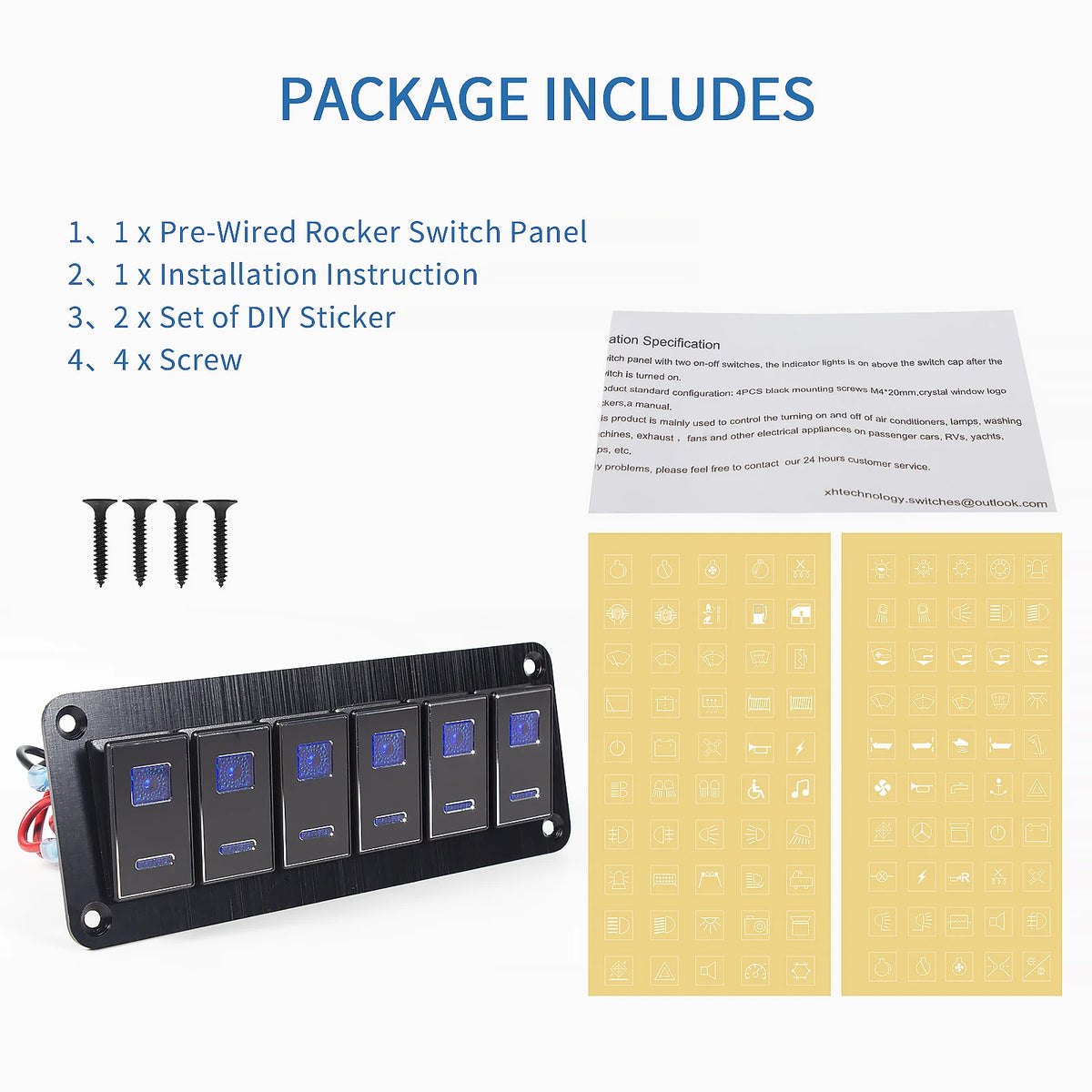 Premium 4/6 Gang Waterproof Switch Panel with Digital Voltmeter and Dual USB Ports