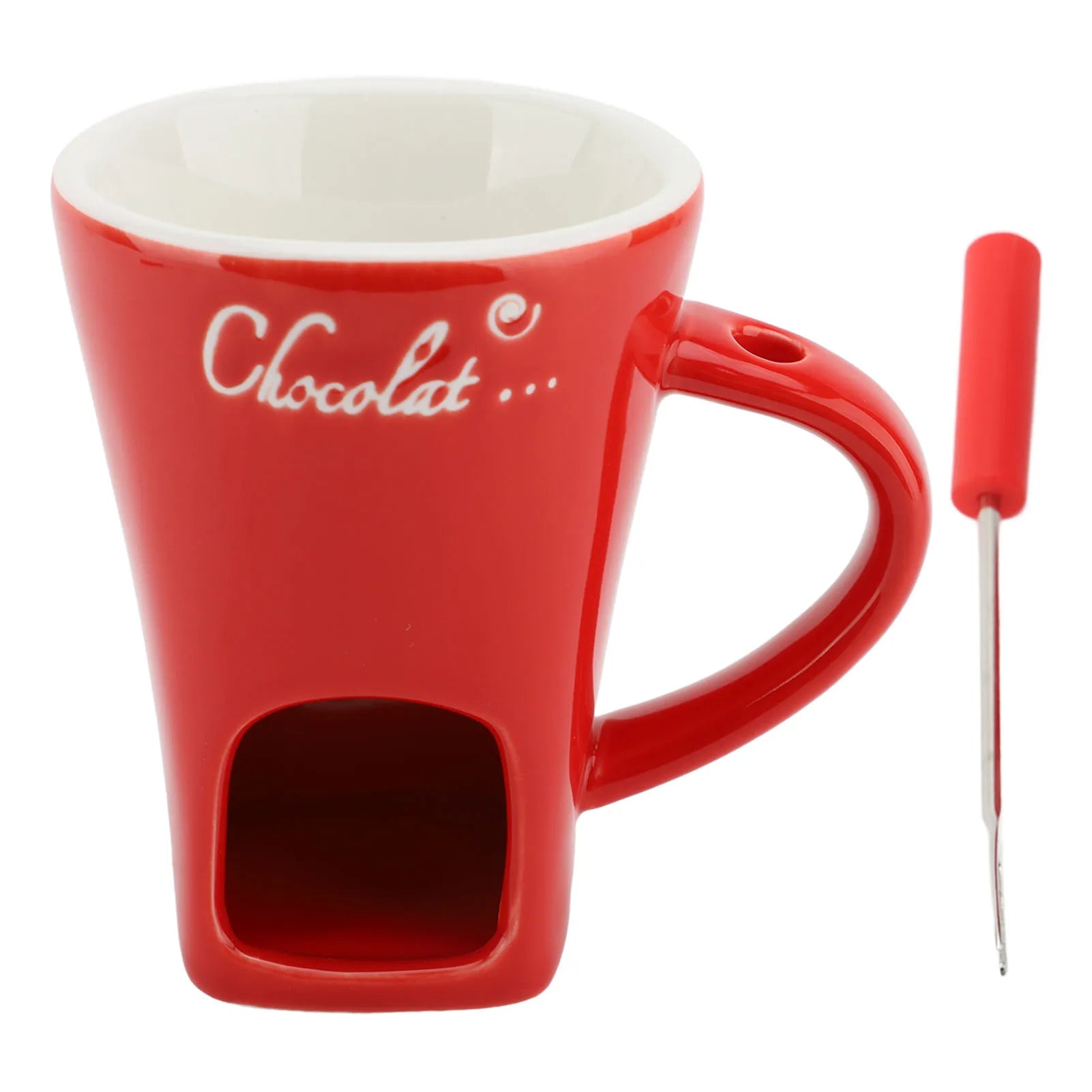 Chocolate Melting Cup Fondue Mug &ndash; Ceramic Butter Warmer Red