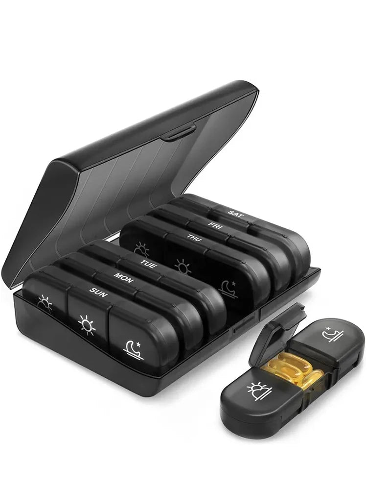 7 Days Pill Medicine Box &ndash; Large Capacity Weekly Organizer All Black