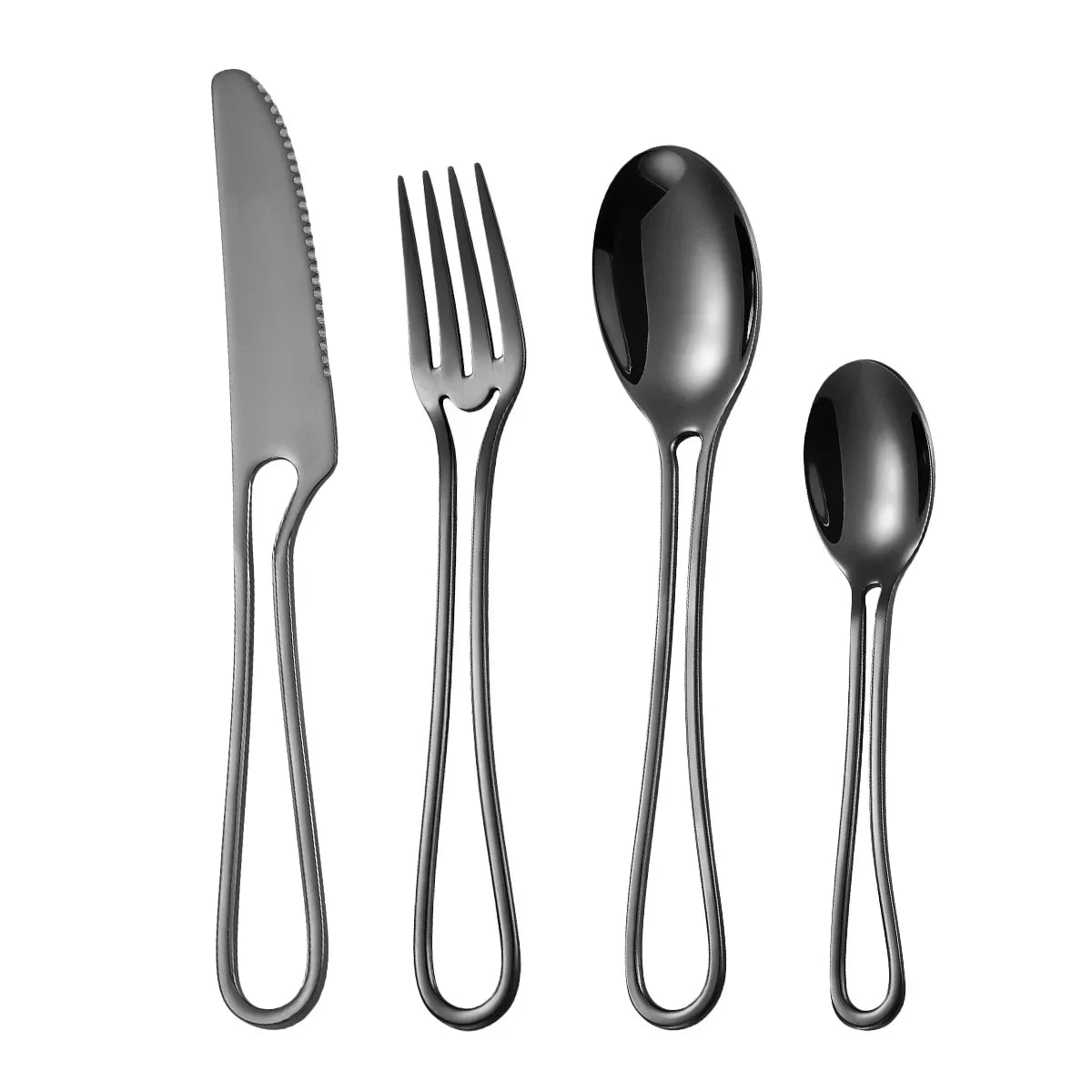 4Pcs Hollowed Out Handle Dinnerware Set &ndash; Eco-Friendly Stainless Steel Flatware Black