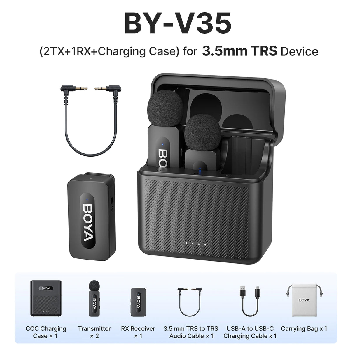 BOYA BY-V3 Wireless Lavalier Microphone with Noise-Cancelling for Superior Audio Recording BY-V35--3.5mm TRS