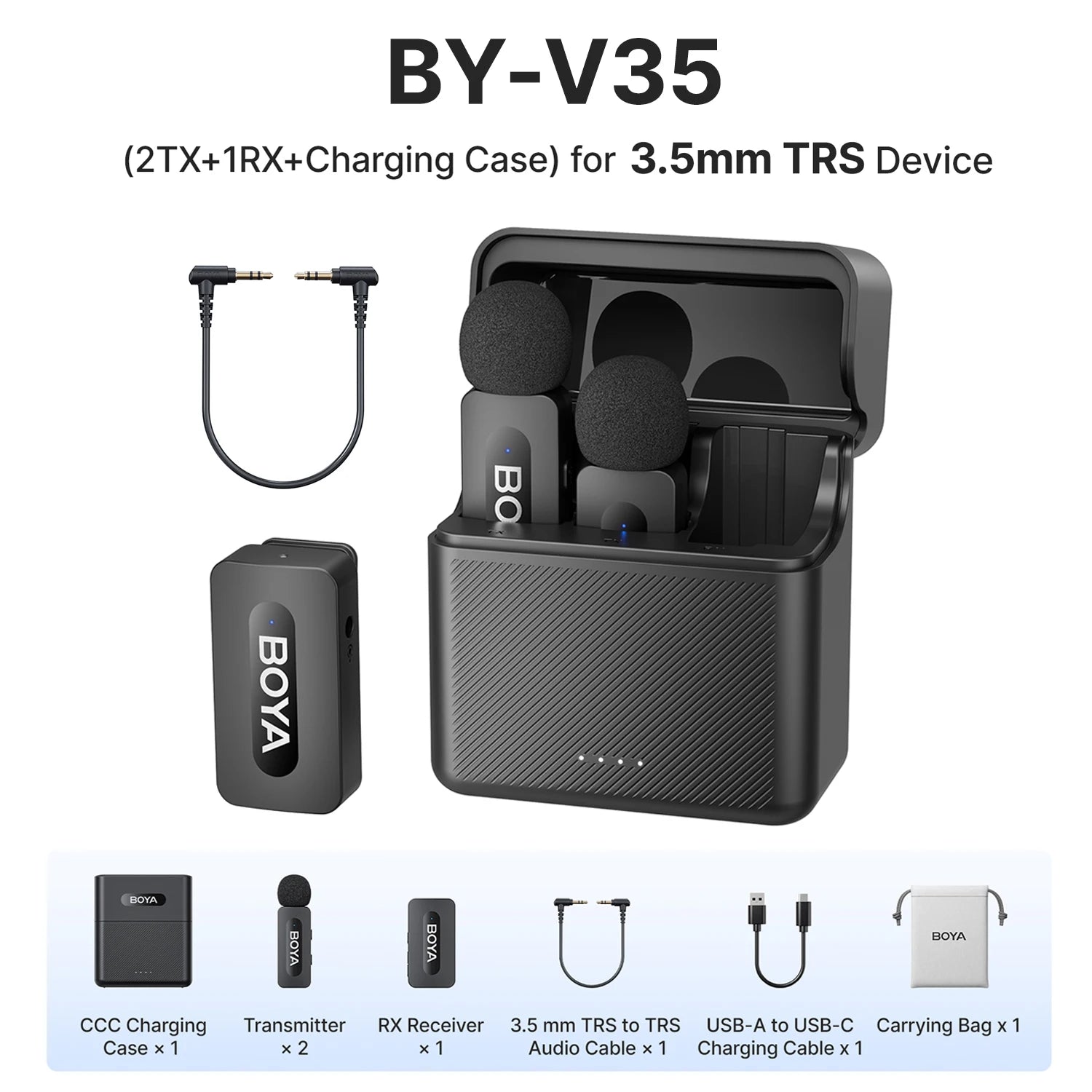 BOYA BY-V3 Wireless Lavalier Microphone with Noise-Cancelling for Superior Audio Recording BY-V35--3.5mm TRS