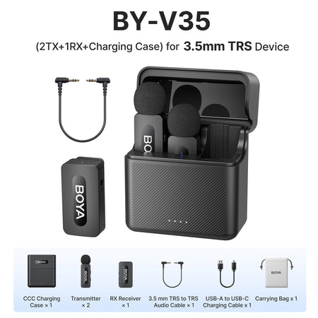 BOYA BY-V3 Wireless Lavalier Microphone with Noise-Cancelling for Superior Audio Recording BY-V35--3.5mm TRS