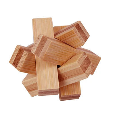 Bamboo Wooden Brain Teaser Puzzle - Kong Ming Lu Ban Lock - Montessori 3D Educational Toy for All Ages HH060