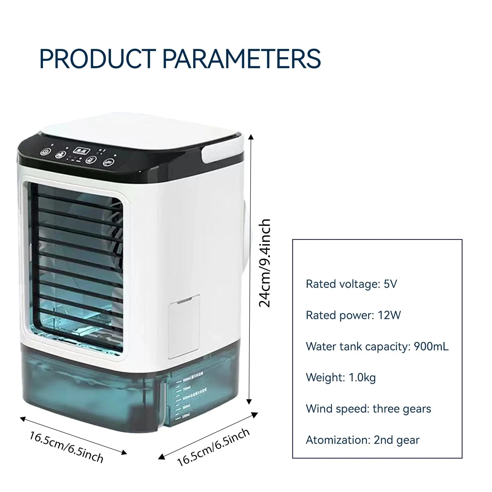 Portable 3-Speed Mini Air Conditioner with Humidifier, 900ML Tank