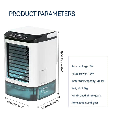 Portable 3-Speed Mini Air Conditioner with Humidifier, 900ML Tank