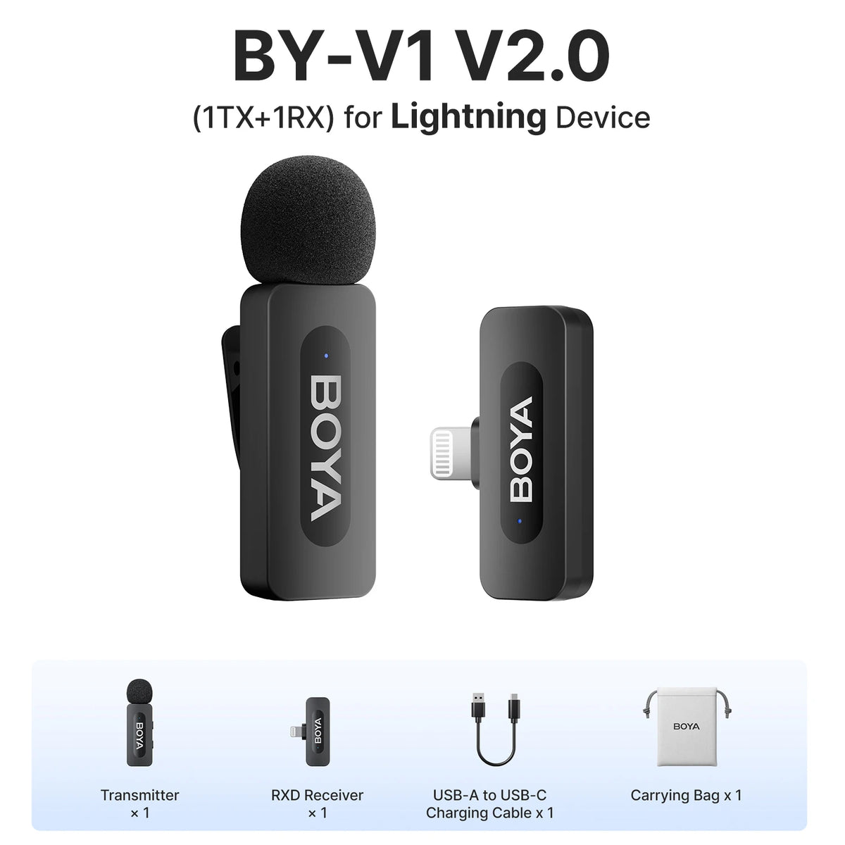 BOYA BY-V3 Wireless Lavalier Microphone with Noise-Cancelling for Superior Audio Recording BY-V1 2.0--Lightning