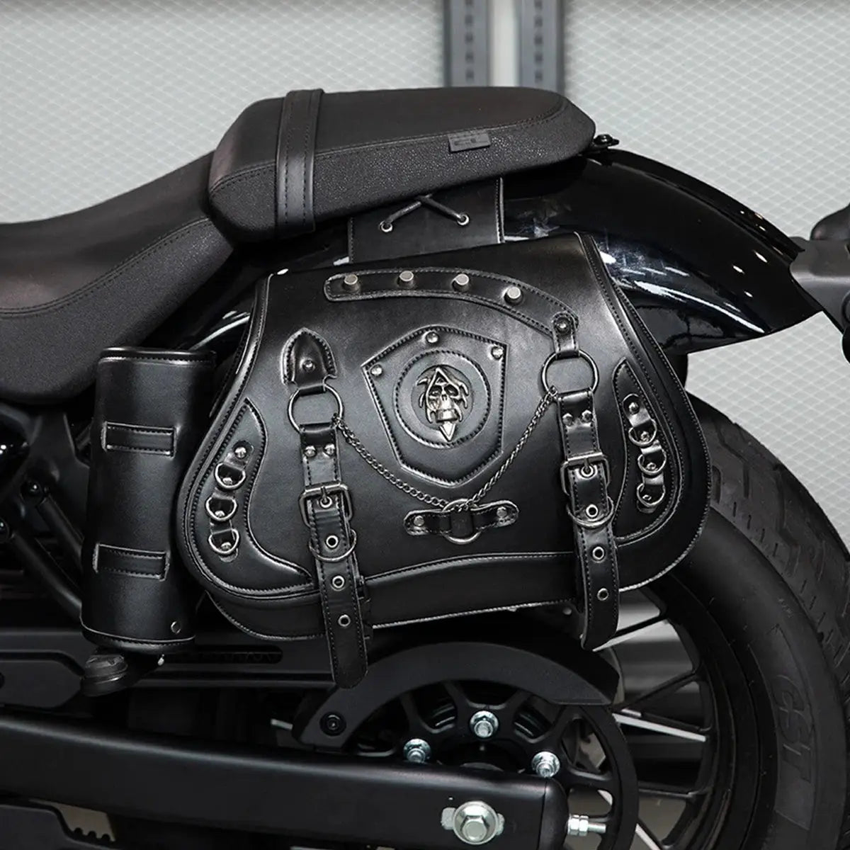 2Pcs Universal Motorcycle Retro Tool Bag PU Leather Saddlebag Motorcycle Saddlebag Side Bag Punk Style Moto Bag Multifunctional by InterCyprus Trading Ltd