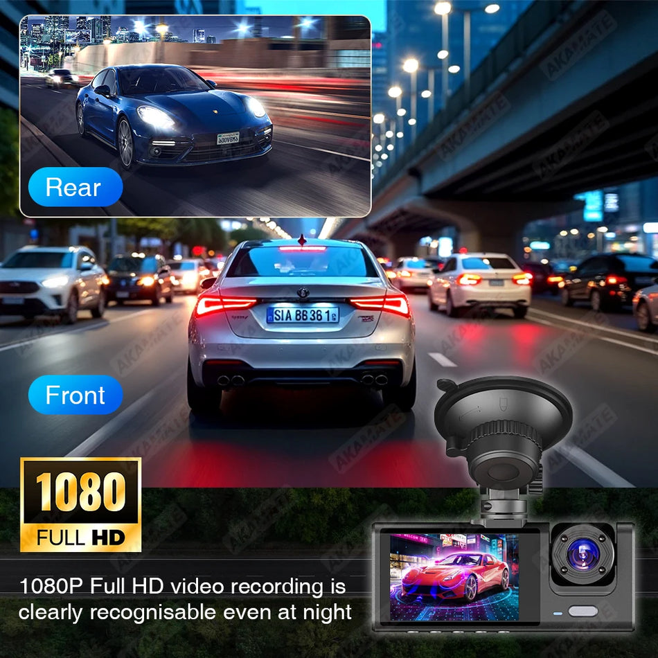 Dash Camera Night Vision 3-Lens DVR &ndash; 1080P IPS Screen