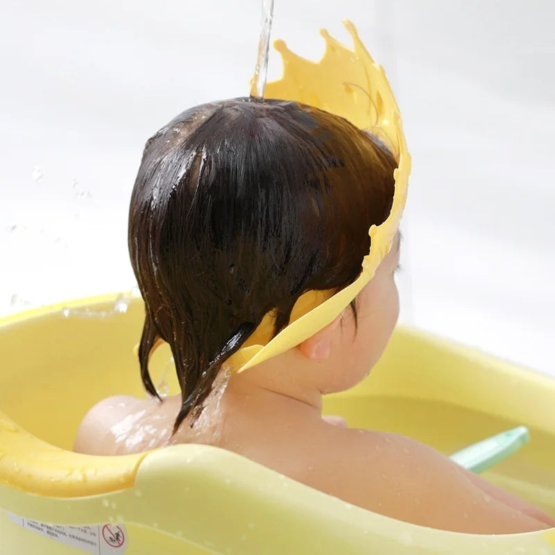 Children Waterproof Shampoo Cap Crown Baby Shower Cap Adjustable Size Cartoon Bath Visor Infant Hair Shield Ear Protection