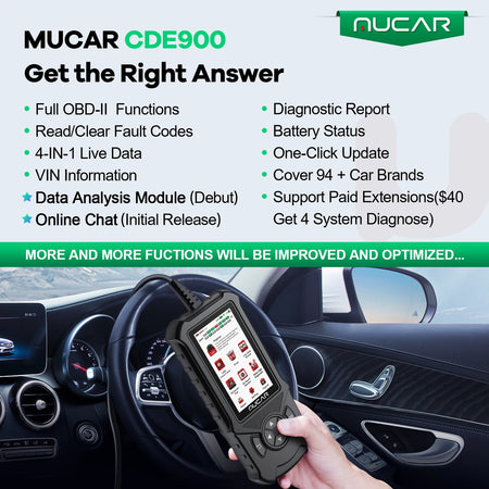 MUCAR CDE900 Obd2 Scanner &ndash; 4 Inch Touchscreen Free Update