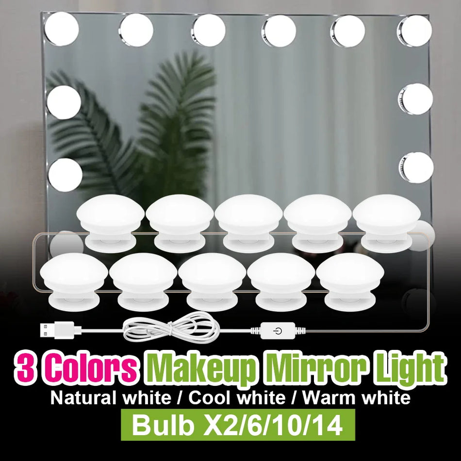 Touch Dimmable LED Makeup Mirror Light With 3 Color Modes USB Powered