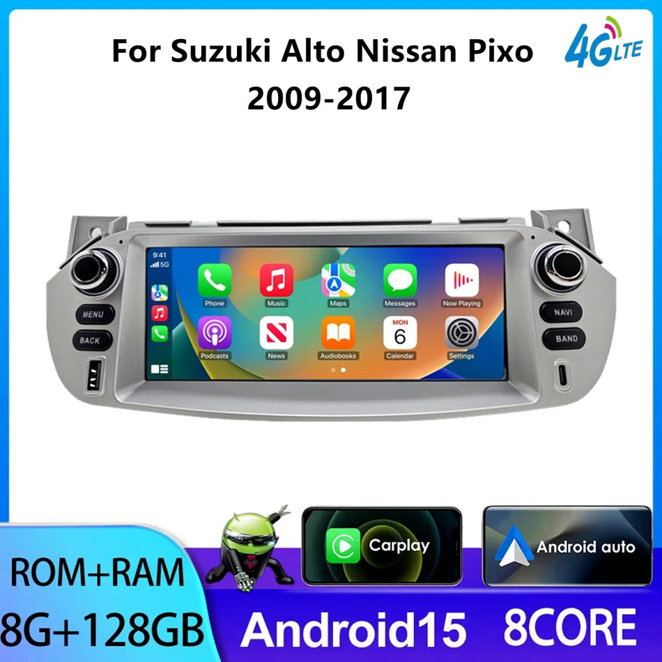 Bezprzewodowe Radio CarPlay Android 15 do Suzuki Alto Nissan Pixo 2009-2016 z nawigacją BT
