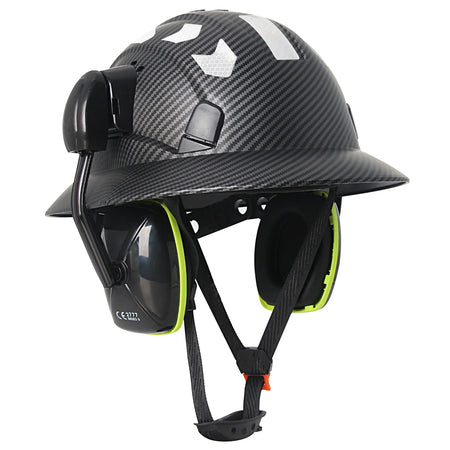 CE Carbon Fiber Full Brim Safety Cap &ndash; With Earmuffs