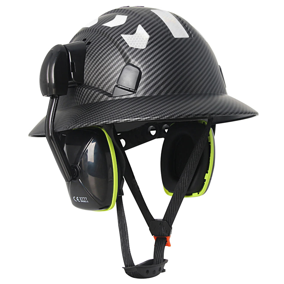 CE Carbon Fiber Full Brim Safety Cap &ndash; With Earmuffs