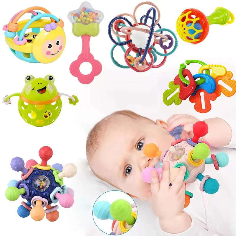 Bright Silicone Sensory Rattle Ball for Baby Development 0-12 Months