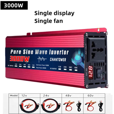 CHANTOWER Pure Sine Wave Inverter - 12V/24V DC to AC, 2000W-5000W 3000W / Universal / 24V|110V 60HZ