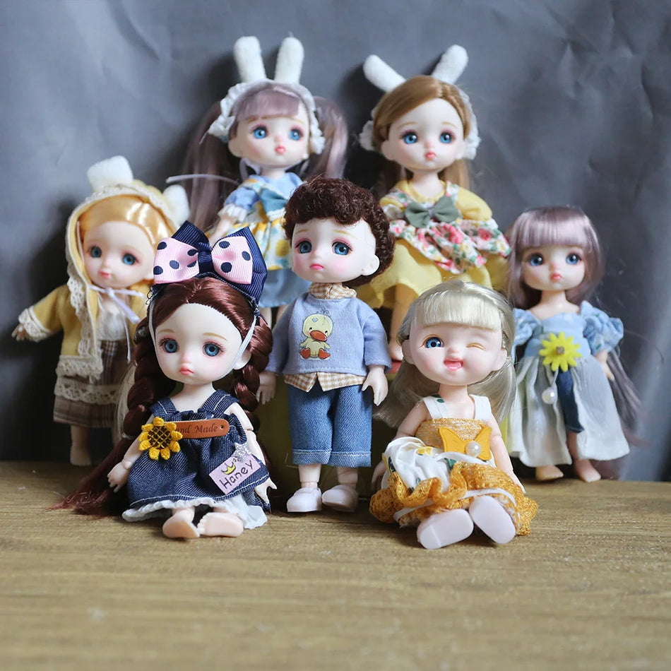 🟠 16cm μπλε μάτια bjd κούκλα lolita φόρεμα bjd 13 κούκλες χαμόγελο στρογγυλό πρόσωπο παιχνίδια μικρό κορίτσι πλήρες σύνολο κούκλα δώρο για κούκλες γενεθλίων