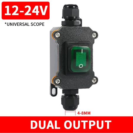 IP65 Waterproof Outdoor Rocker Switch with LED Indicator and Inline Cord Double  green 12-24V / 20 PCS