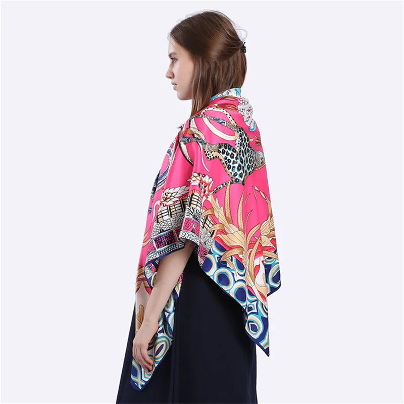 POBING Twill Silk Square Scarf &ndash; Captivating Giraffe Print