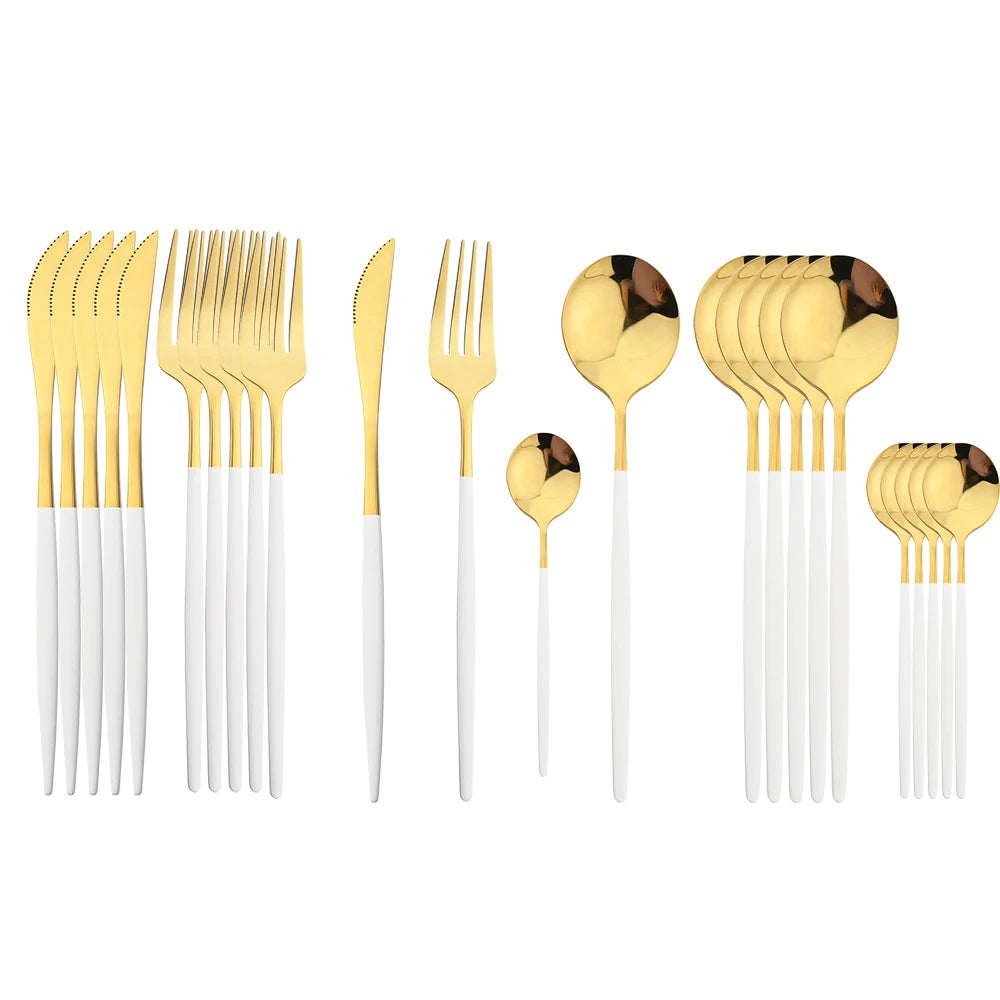 24Pcs Stainless Steel Dinnerware Set &ndash; Eco-Friendly Design Whiite Gold