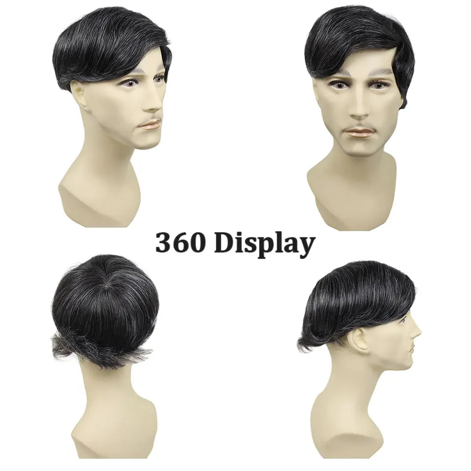 Bfirehair 0.08-0.10MM Full Skin PU Men&rsquo;s Toupee with V Loop Remy Hair