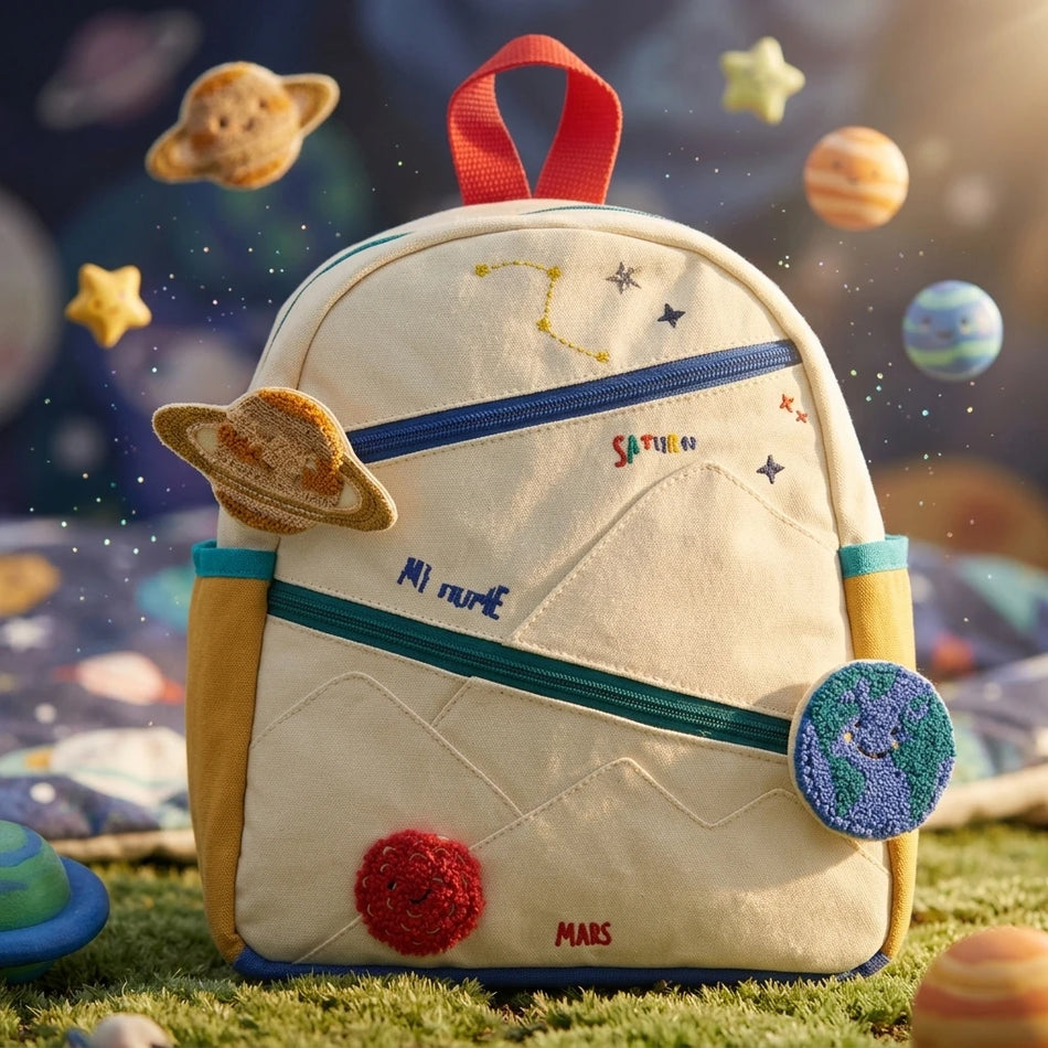 Kinder Nylon Rucksack, Bequeme Schulterpassform, Planeten-Thema Geschenk für 4- bis 6-Jährige