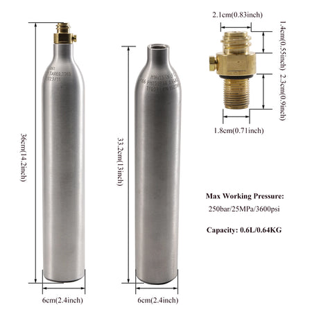 0.6L CO2 Cylinder Aluminum TR21-4 Valve &ndash; High Pressure