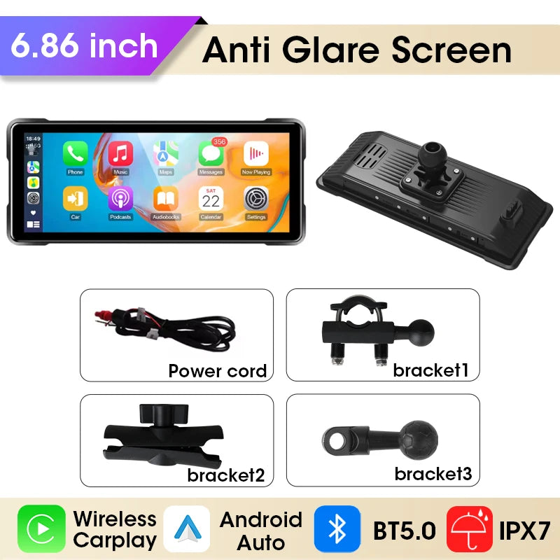 Srnubi Motorcycle Display Screen &ndash; Waterproof Digital Dashboard with Carplay and Android Auto 6.86 inch